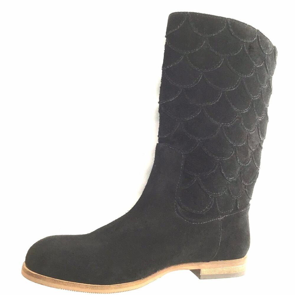 Lucky Brand Afina Womens Black Suede Fish Scale Pull On Winter Boots size 7.5